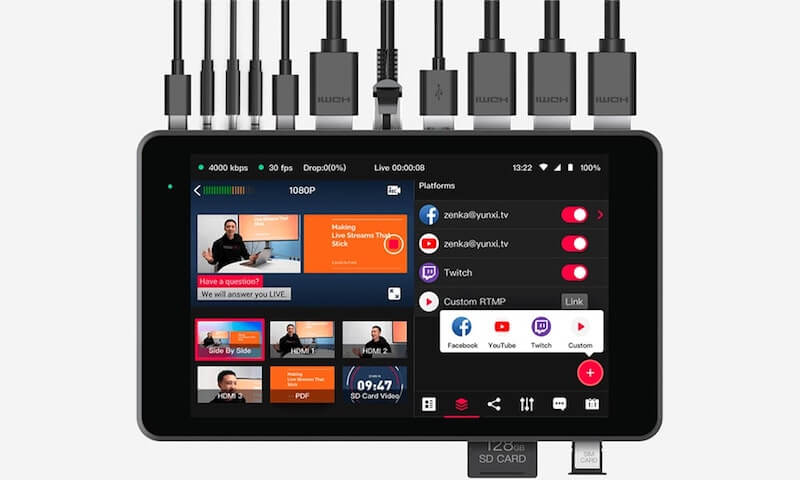 Yololiv, YOLOBOX PRO. Codificador, Conmutador, Monitor y Grabador Multicamara Portátil Para Transmisiones en Vivo